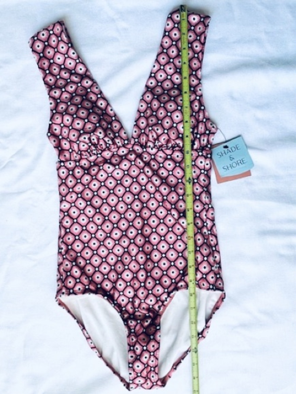 Shade & Shore Geo Print Plunge Full Coverage Tummy Control One Piece Swimsuit XS - Picture 12 of 13